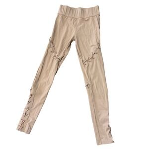 Carbon38 Women Tan Lace Up High Rise Leggings Size M Polyamide Blend Activewear